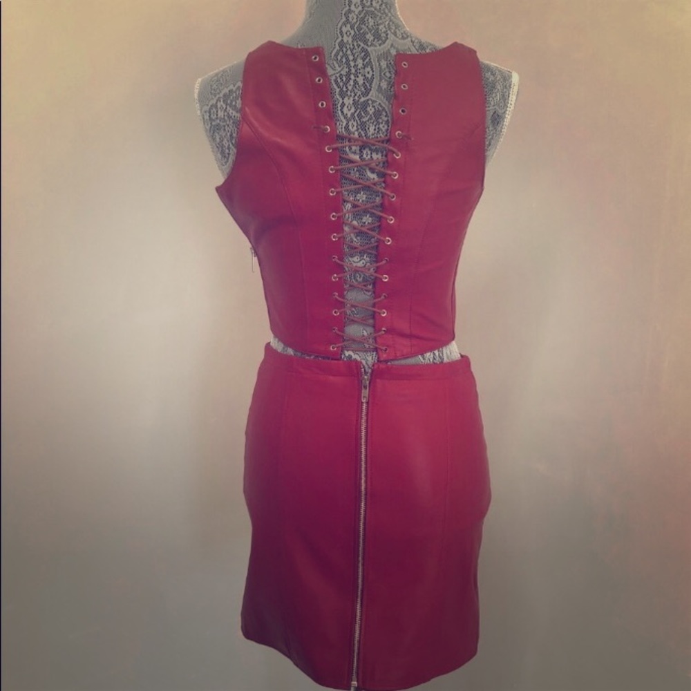 Leather Bustier Corset Top and Back zipper Skirt